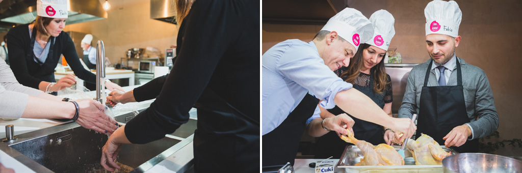 Fotografo Eventi Esclusivi Gilead FoodGeniusAcademy I dipendenti si lavano le mani e preparano il pollo da cucinare