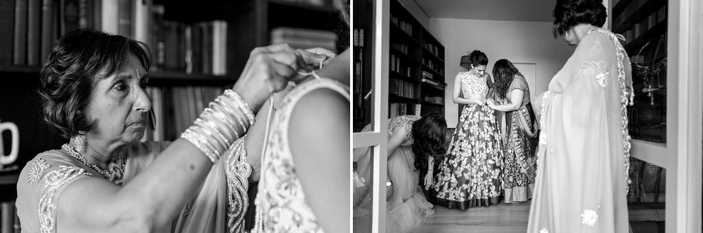 Fotografo Matrimonio Villa Erba La madre e le damigelle assistono la sposa durante la preparazione in hotel