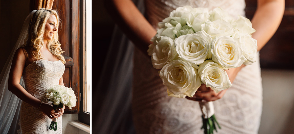Fotografo Matrimonio Villa Del Cardinale Brittney osserva raggiante l'orizzonte