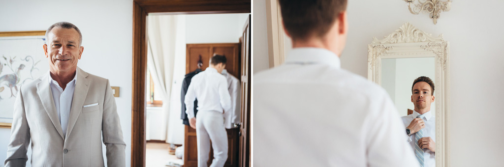 Fotografo Matrimonio Orvieto Lo sposo si abbellisce davanti allo specchio