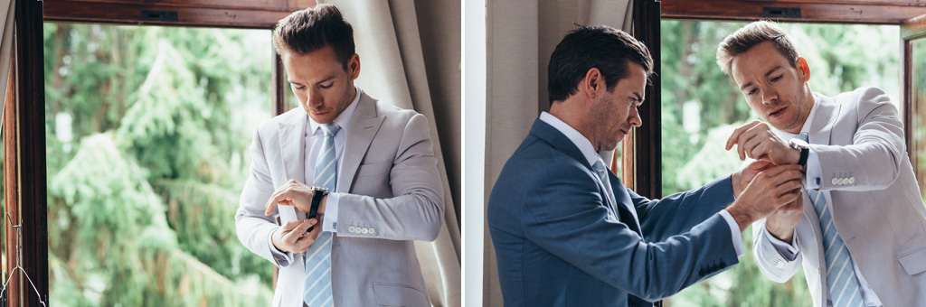 Fotografo Matrimonio Orvieto Un testimone indossa l'orologio allo sposo