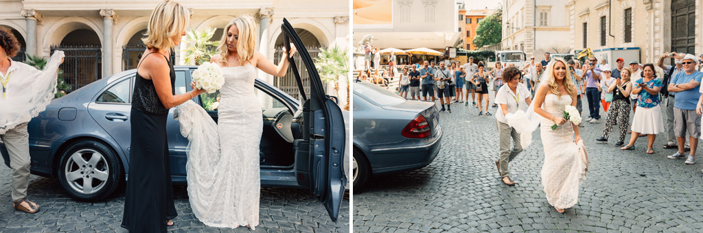 Fotografo Matrimonio Villa Del Cardinale La sposa scende dalla macchina accolta dagli applausi dei partecipanti