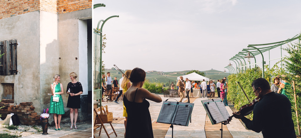 Fotografo Matrimonio Langhe I violinisti intrattengono gli ospiti con della buona musica