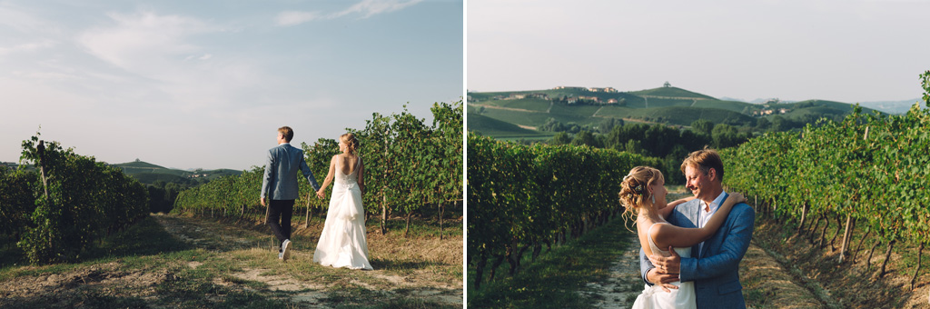Fotografo Matrimonio Langhe Gli sposi passeggiano e posano immersi in un ambiente campagnolo