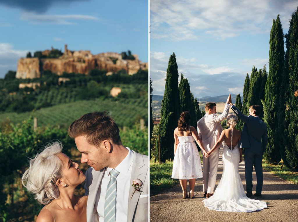 Fotografo Matrimonio Orvieto I due sposi passeggiano con la cornice di un suggestivo paesaggio medioevale