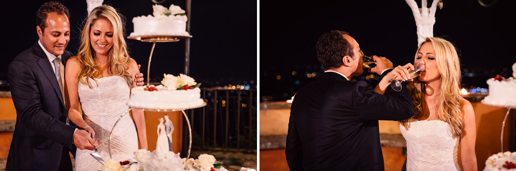 Fotografo Matrimonio Villa Del Cardinale I due sposo, Emmanuel e Brittney, si apprestano a tagliare la torta nunziale in uno scatto di Della Savia, fotografo di Milano