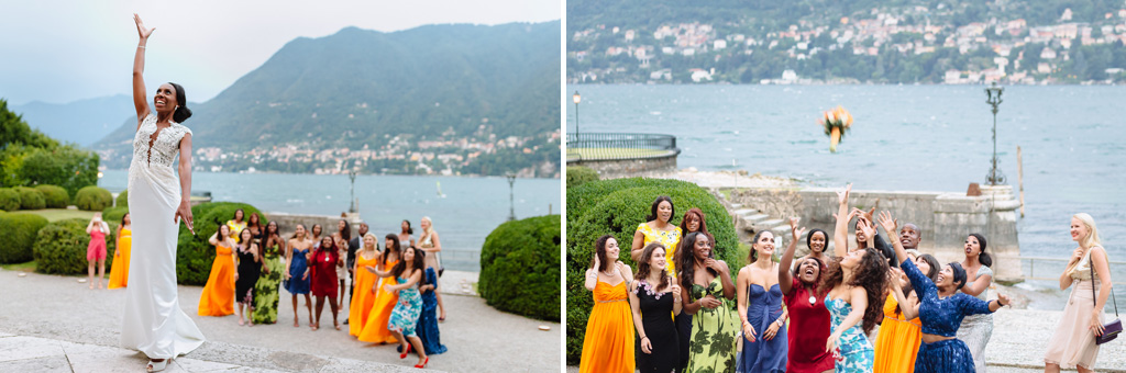 Fotografo Matrimonio Villa Erba Le invitate combattono per acciuffare il mazzo di fiori