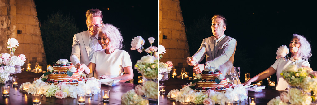 Fotografo Matrimonio Orvieto I due sposi tagliano la prima fetta della torta nunziale