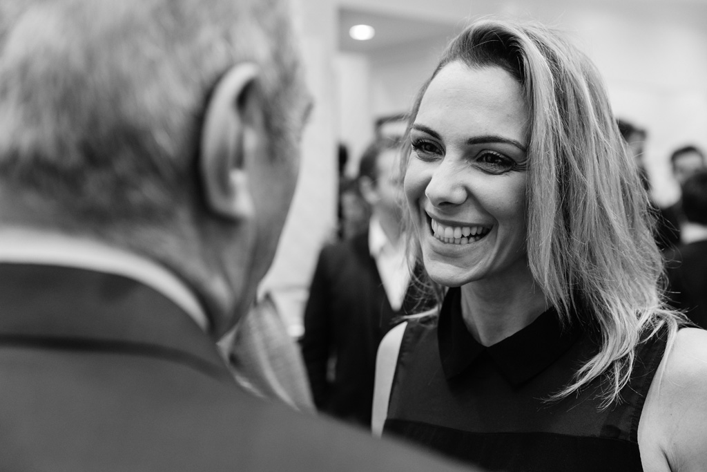 Inaugurazione Store Pronovias Un'invitata sorride in compagnia del presidente Alberto Palatchi