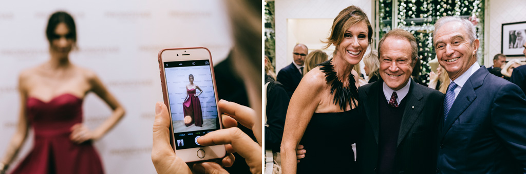 Inaugurazione Store Pronovias Gli invitati si scattano fotografie con gli abiti della serata