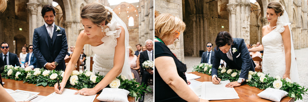 Fotografo Matrimonio Basilica San Galgano Toscana La firma degli sposi