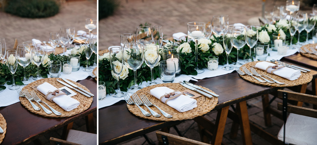 Fotografo Matrimonio Basilica San Galgano Toscana Tavola allestita ed elegantemente decorata per il ricevimento country chic