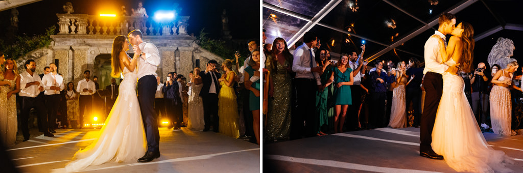 Wedding Photographer Como Lake Villa Pizzo Villa d'Este primo ballo tom e indigo luci colorate pista da ballo lago di como villa pizzo