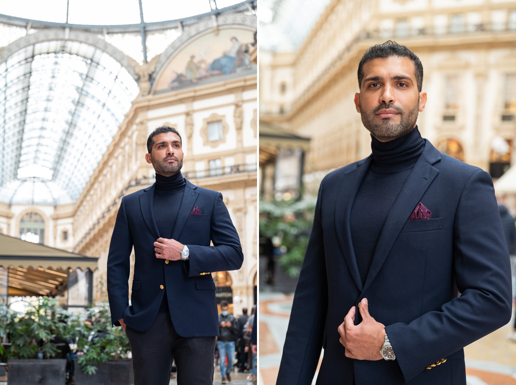 Fotografo-ritratto-esterna-Milano Un ragazzo con giacca elegante a MIlano