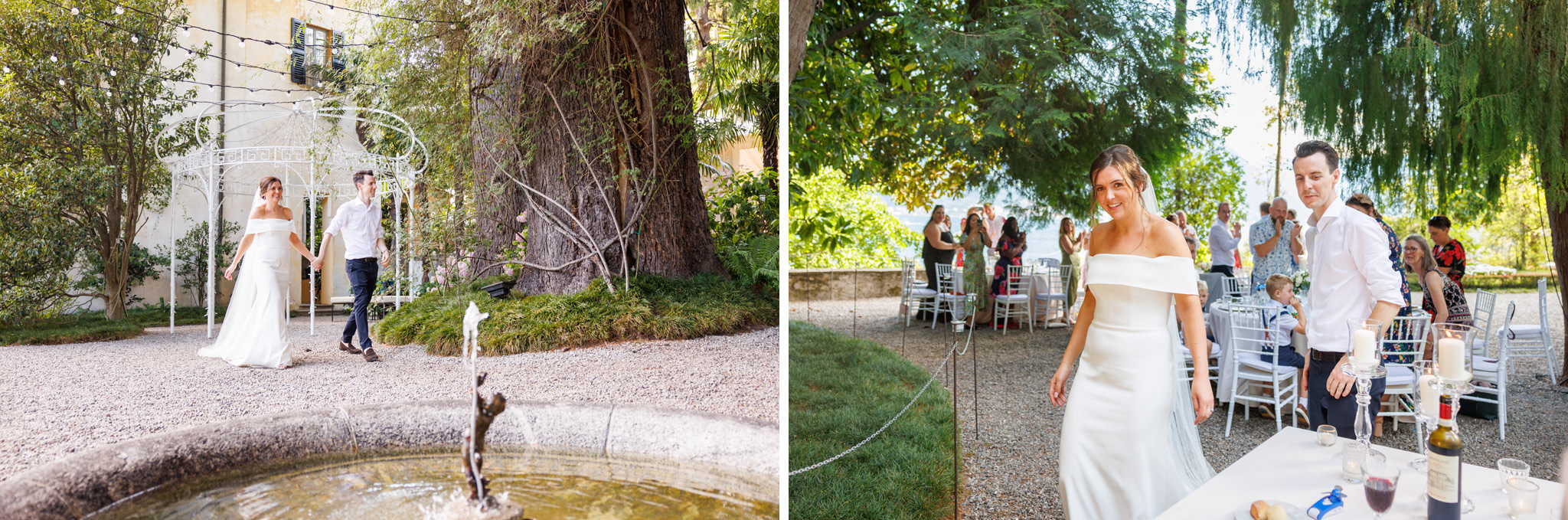 Destination Wedding Photographer Como Gli sposi che si avviano al tavolo al loro matrimonio