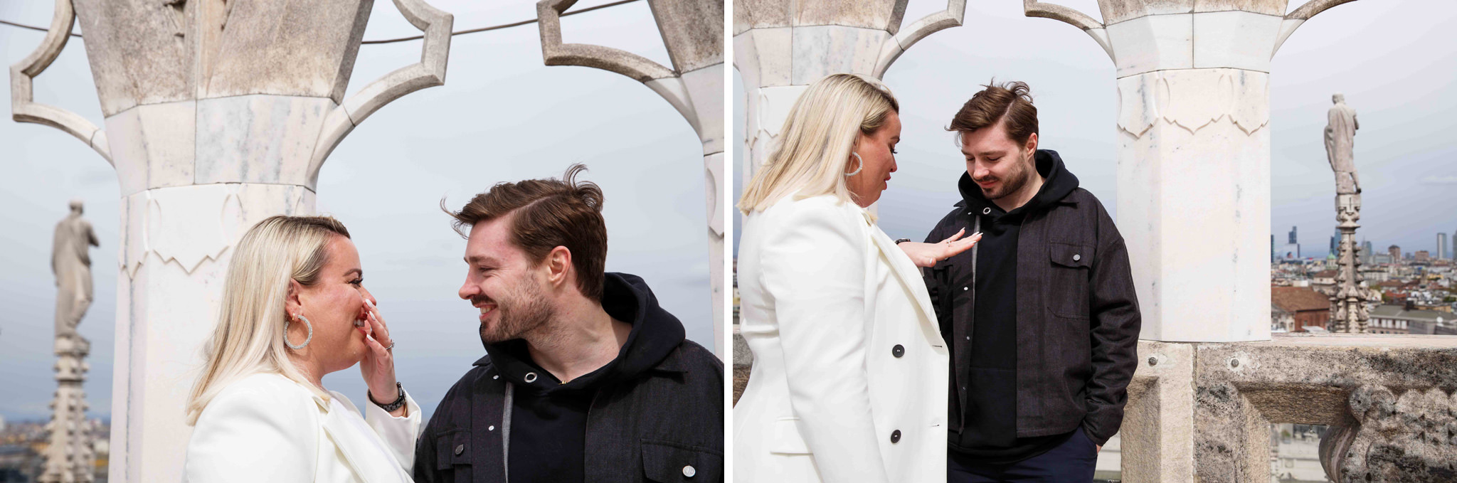 Fotografo WP Ben&Daniela Coppia felice sopra al duomo di Milano