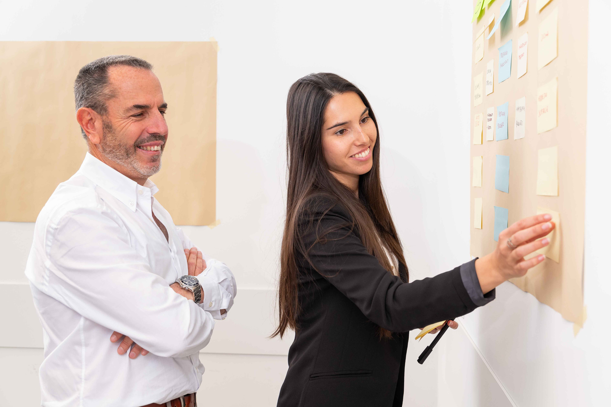 Foto business KyreTeam Colleghi che lavorano insieme su lavagna